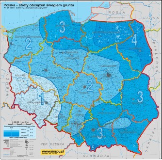 Polska mapa stref obciążeń śniegiem gruntu